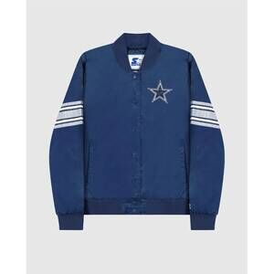 NEW STARTER womens dallas cowboys snap front striped sleeve jacket in navy